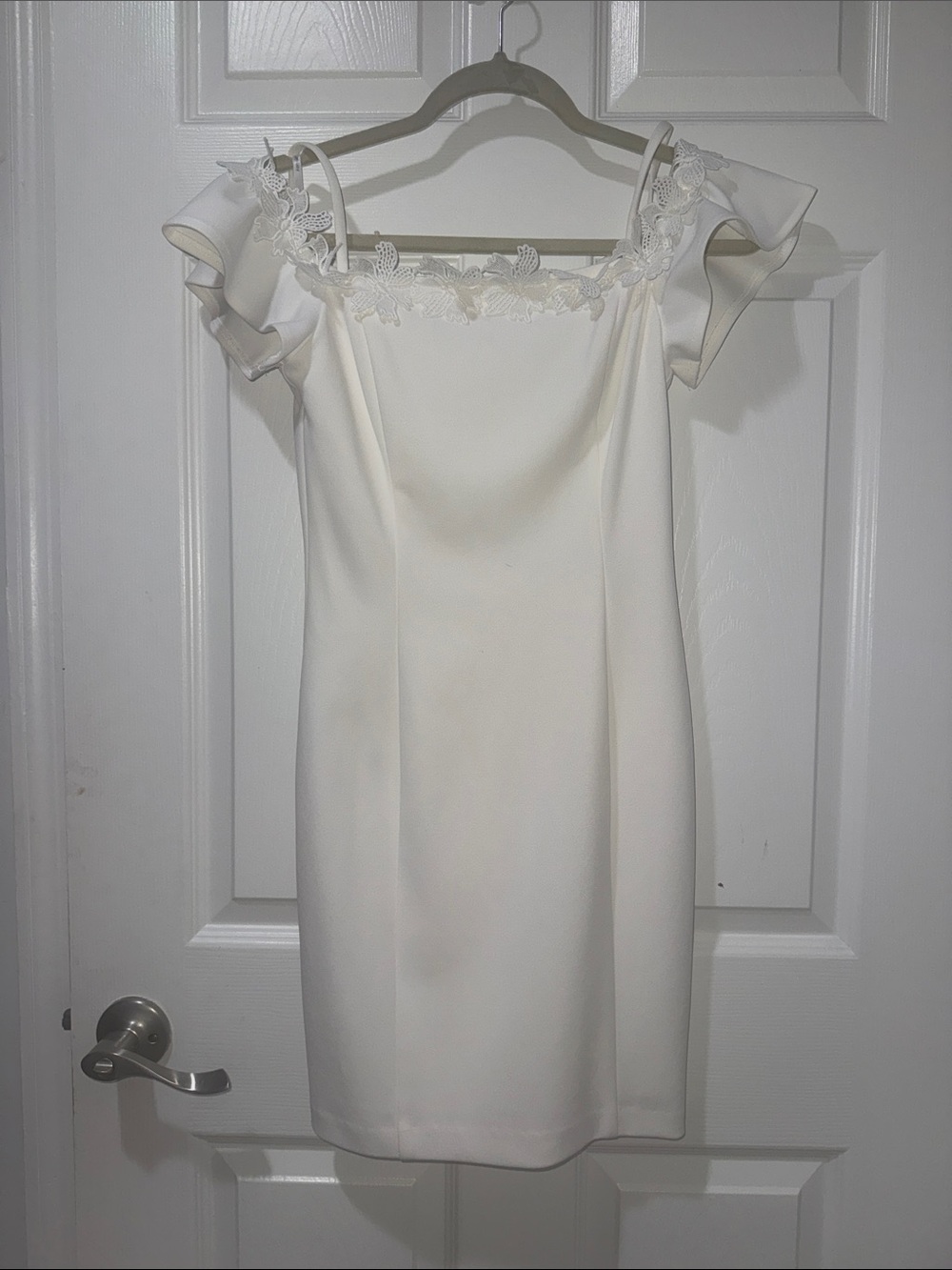 Kensie White Off-Shoulder Lace-Trim Dress